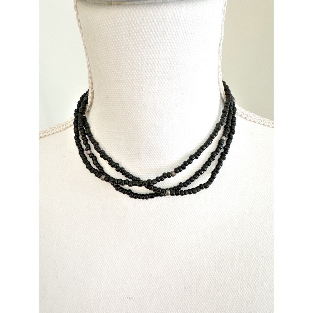 Silpada 3-Strand Sterling Silver 925 W/ Black Glass Beads Necklace